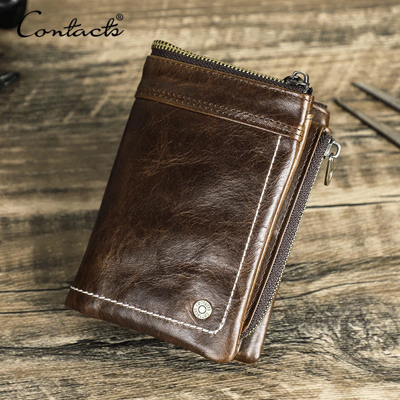 Men's RFID Leather Wallet with AirTag Holder