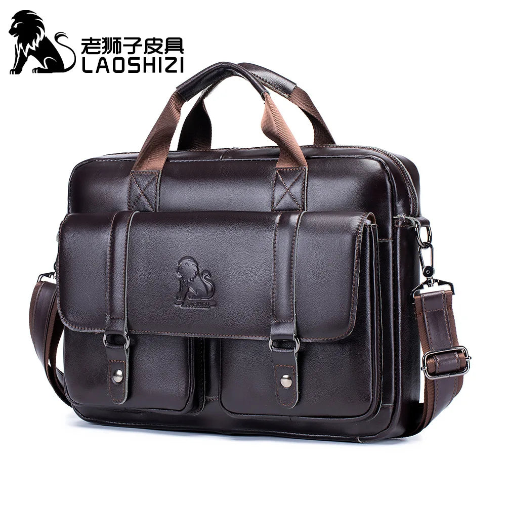 Genuine Leather Briefcase – 14" Laptop Crossbody Messenger Bag