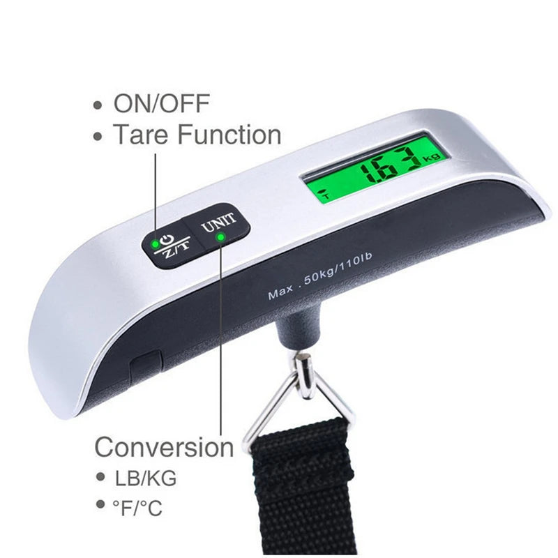 Portable Digital Luggage Scale — 110lb/50kg LCD Hanging Weigher