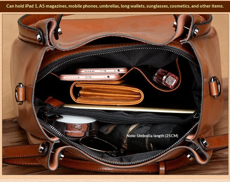 Women's Slouchy Waxed Leather Convertible Shoulder Bag