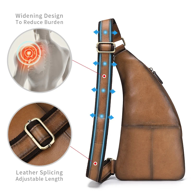 Genuine Leather Crossbody Chest Bag — Vintage Multifunction Travel Sling