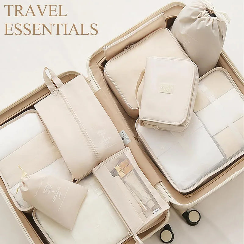 8-Piece Waterproof Travel Packing Cubes Set – Luggage Organiser with Drawstring Pouches