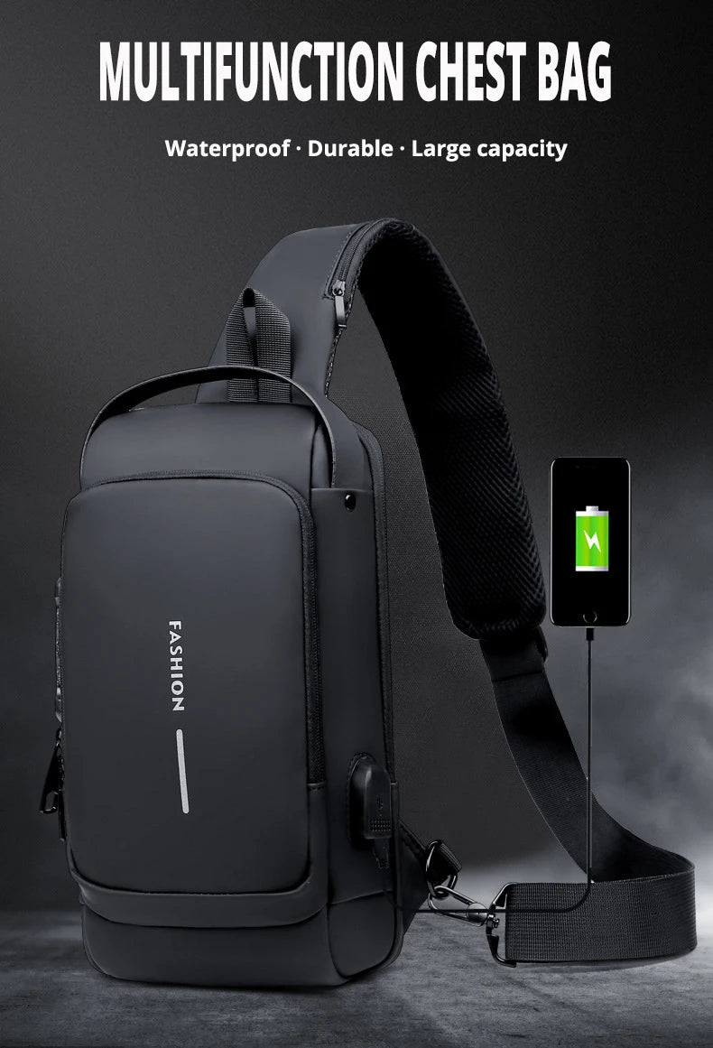 Men's Crossbody Chest Bag — Anti-Theft PU Leather Shoulder Bag