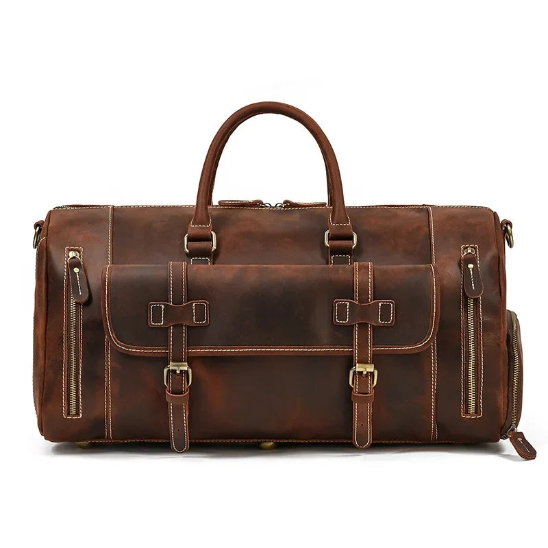 Crazy Horse Leather Travel Bag with Shoe Compartment