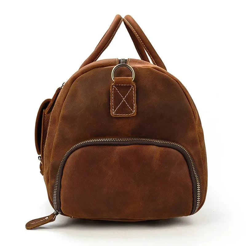 Crazy Horse Leather Travel Bag with Shoe Compartment