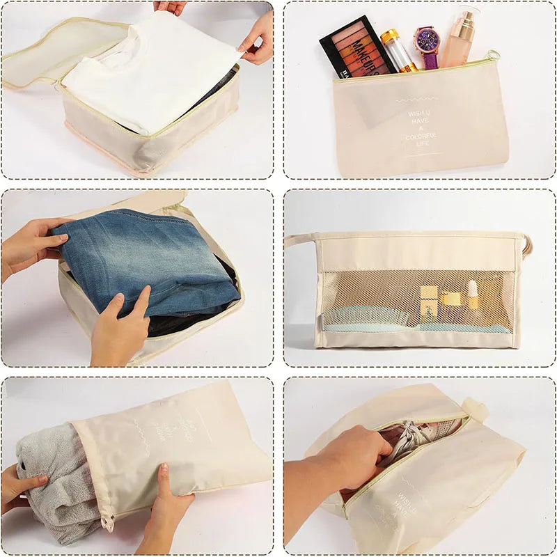 8-Piece Waterproof Travel Packing Cubes Set – Luggage Organiser with Drawstring Pouches
