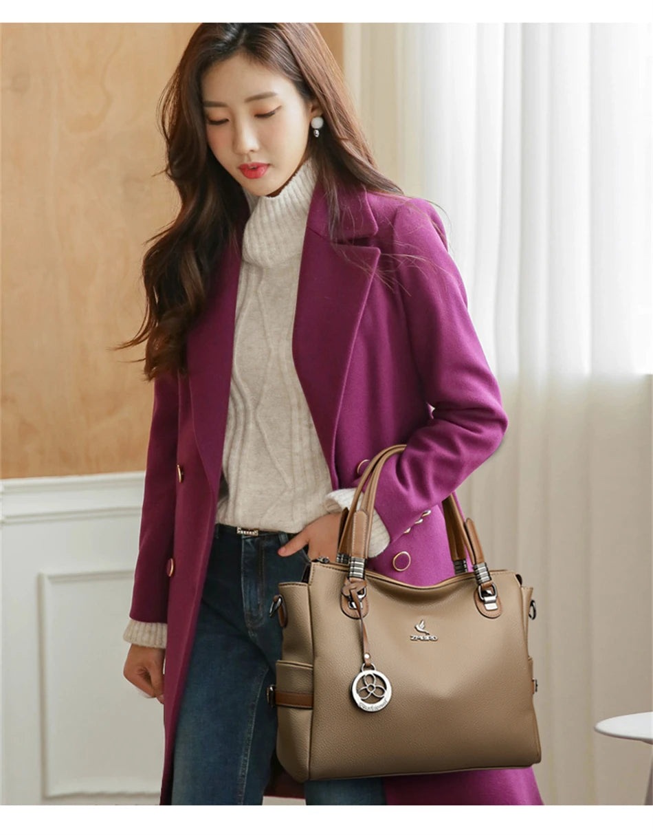 Women's Genuine Leather Crossbody Shoulder Bag – Large Luxury Handbag