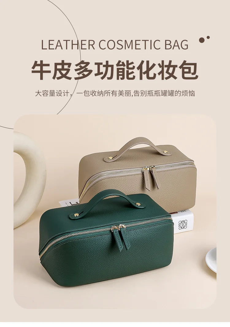 Genuine Leather Travel Cosmetic Bag