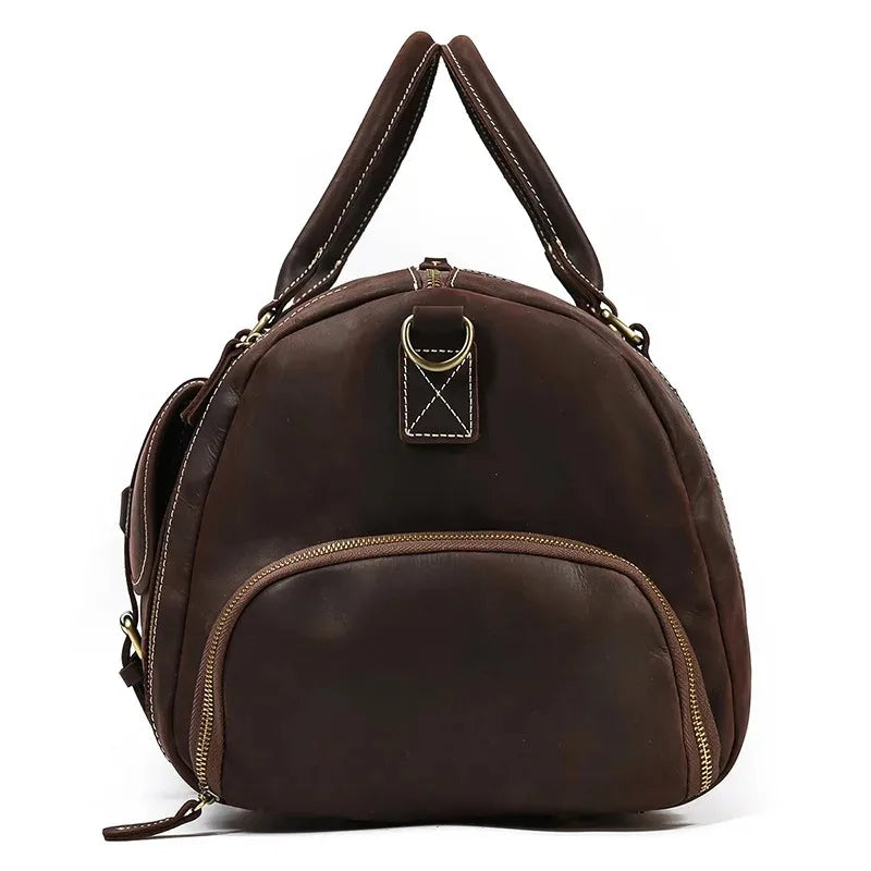 Crazy Horse Leather Travel Bag with Shoe Compartment