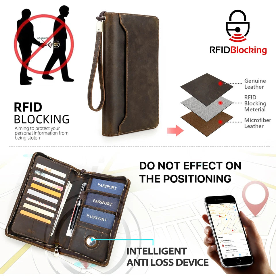 Leather Family Passport Wallet with AirTag Slot