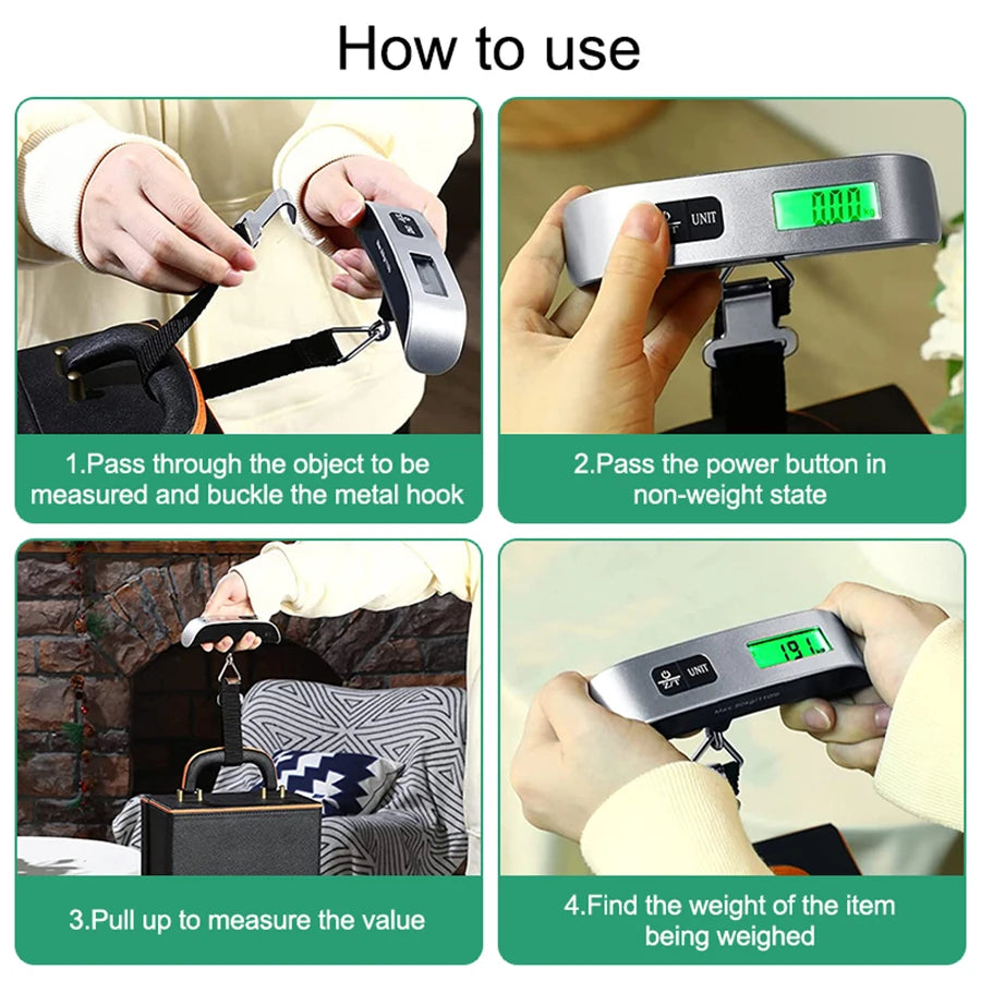Portable Digital Luggage Scale — 110lb/50kg LCD Hanging Weigher