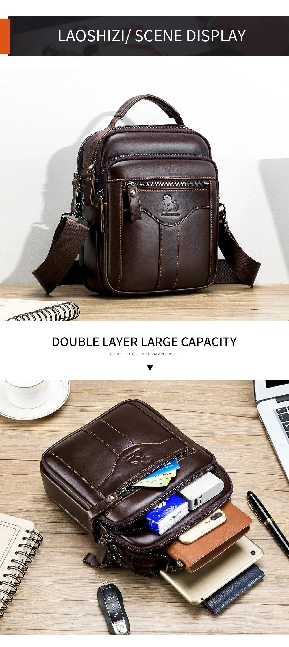 Genuine Leather Crossbody Messenger Bag – Luxury Satchel