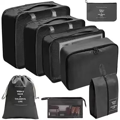 8-Piece Waterproof Travel Packing Cubes Set – Luggage Organiser with Drawstring Pouches