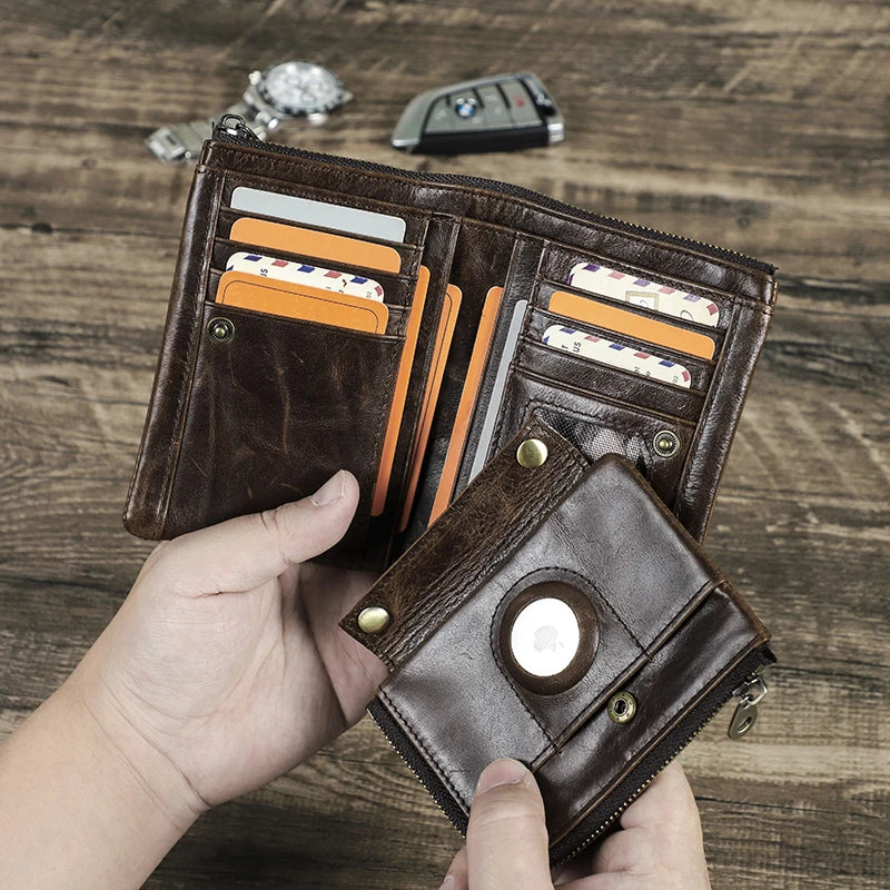 Men's RFID Leather Wallet with AirTag Holder