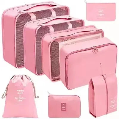 8-Piece Waterproof Travel Packing Cubes Set – Luggage Organiser with Drawstring Pouches