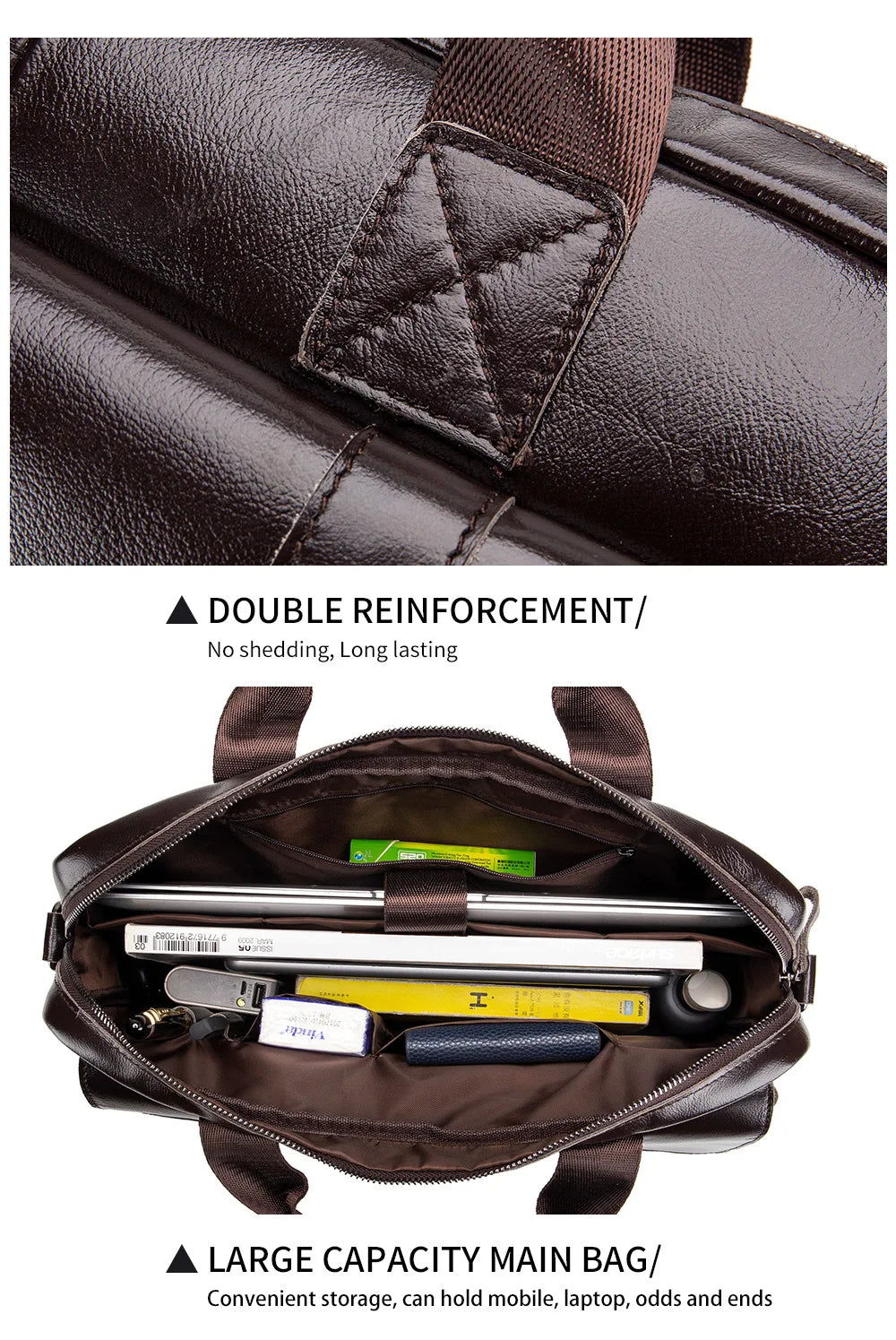 Genuine Leather Briefcase – 14" Laptop Crossbody Messenger Bag