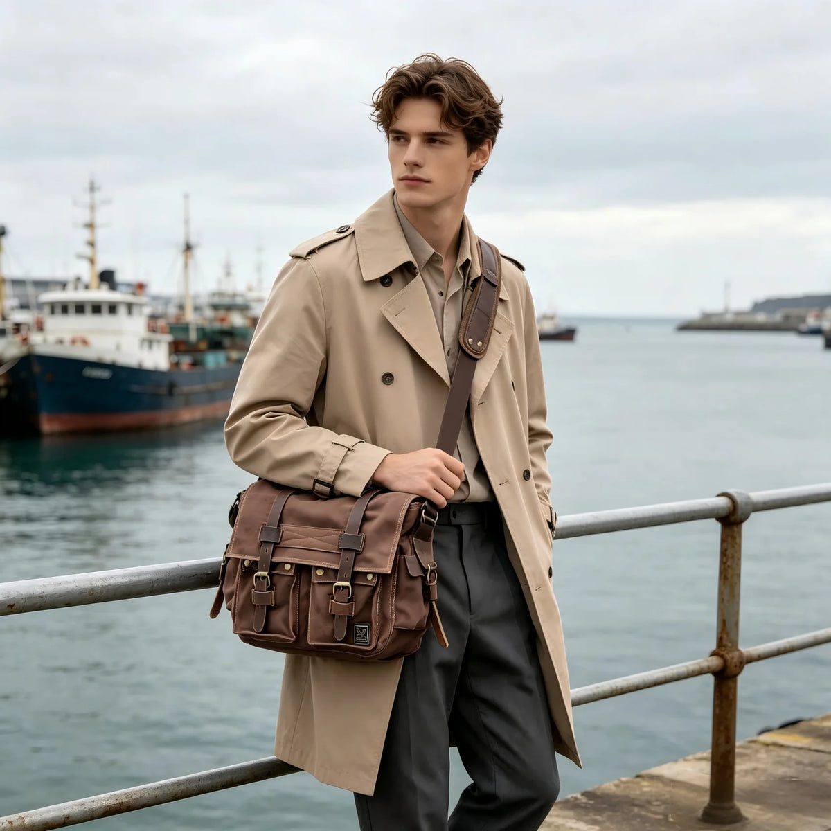 Vintage Canvas & Leather Messenger Bag