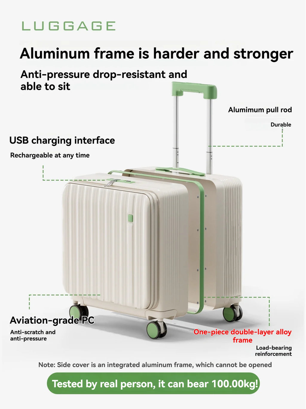 18" Cabin Suitcase with Deep Front Compartment — Unisex Boarding Bag