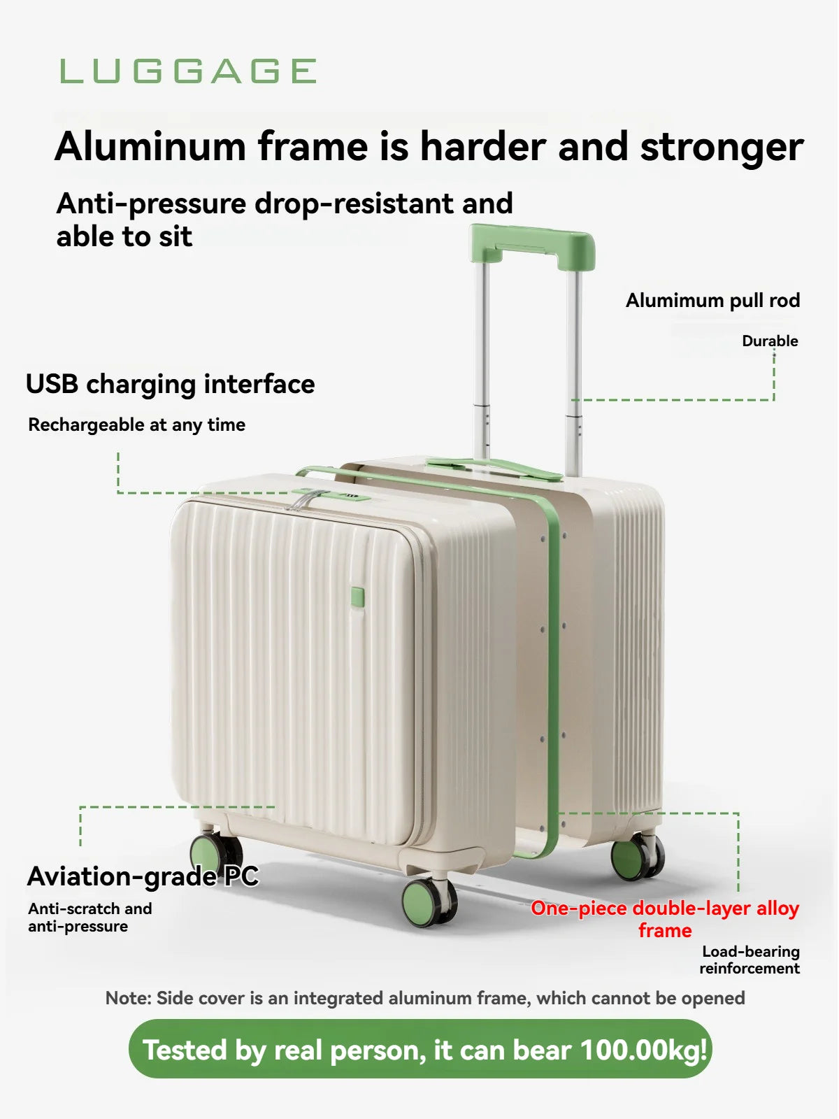 18" Cabin Suitcase with Deep Front Compartment — Unisex Boarding Bag