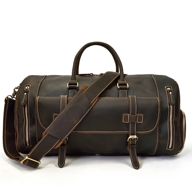 Crazy Horse Leather Travel Bag with Shoe Compartment