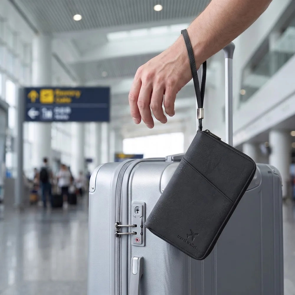 RFID Family Passport Wallet — Leather Travel Organiser with Wrist Strap
