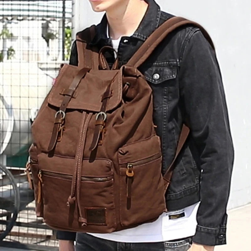 Retro Canvas Laptop Backpack — Vintage 36–55L Travel Rucksack