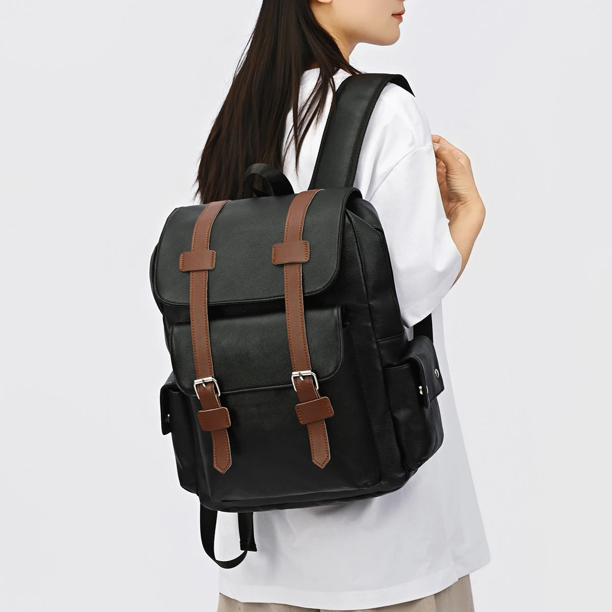 Retro PU Leather Laptop Backpack — Large Capacity Campus & Travel Rucksack