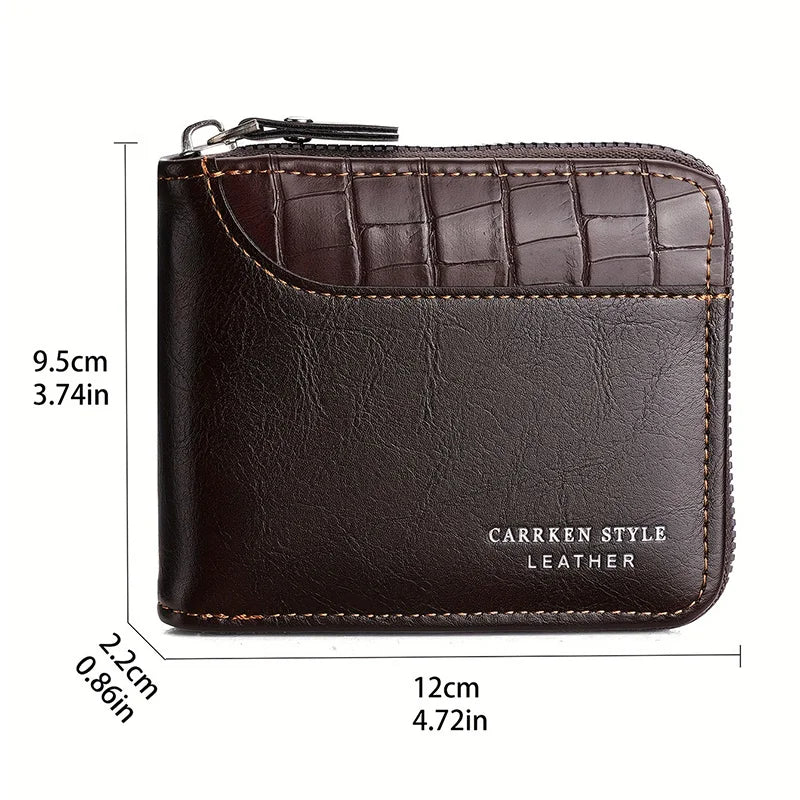 RFID Leather Men's Wallet — Zip Coin Pocket & Card Holder