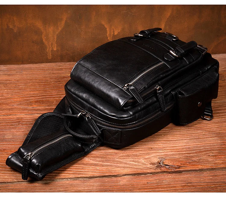 Men's Handmade Leather Chest Bag — Top-Grain Cowhide Sling