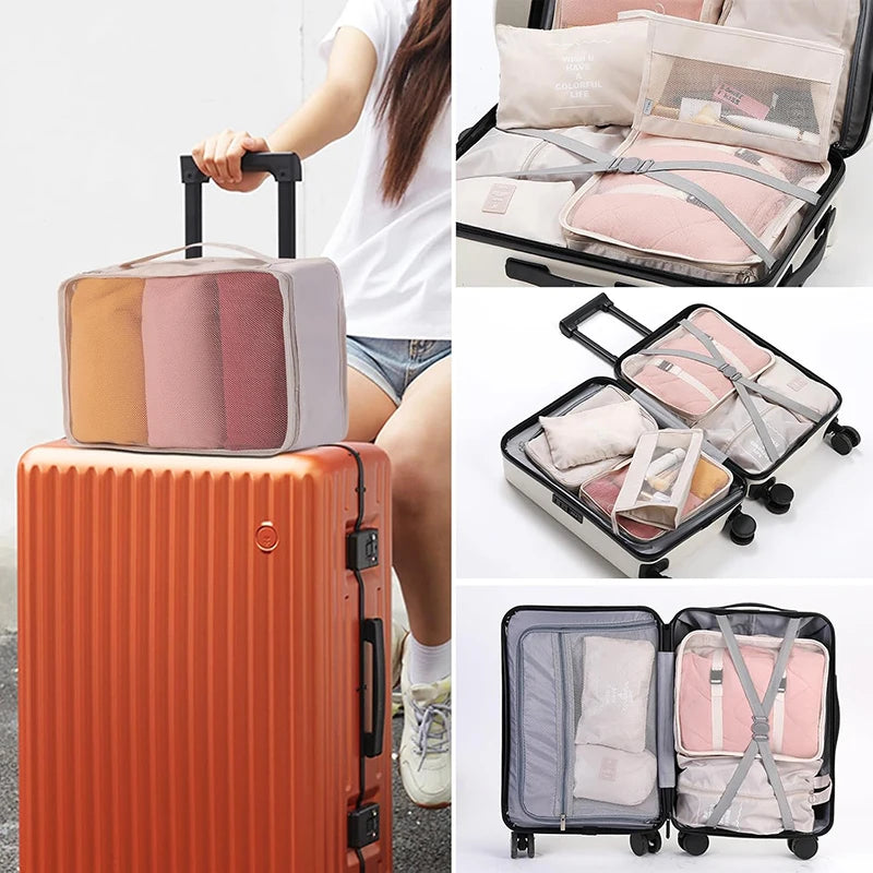 8-Piece Waterproof Travel Packing Cubes Set – Luggage Organiser with Drawstring Pouches