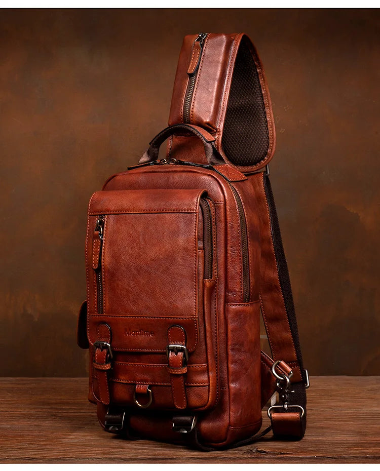 Men's Handmade Leather Chest Bag — Top-Grain Cowhide Sling
