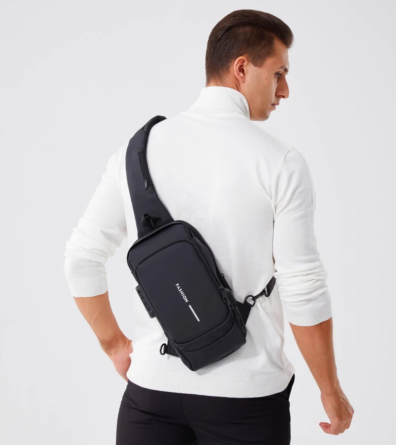 Men's Crossbody Chest Bag — Anti-Theft PU Leather Shoulder Bag