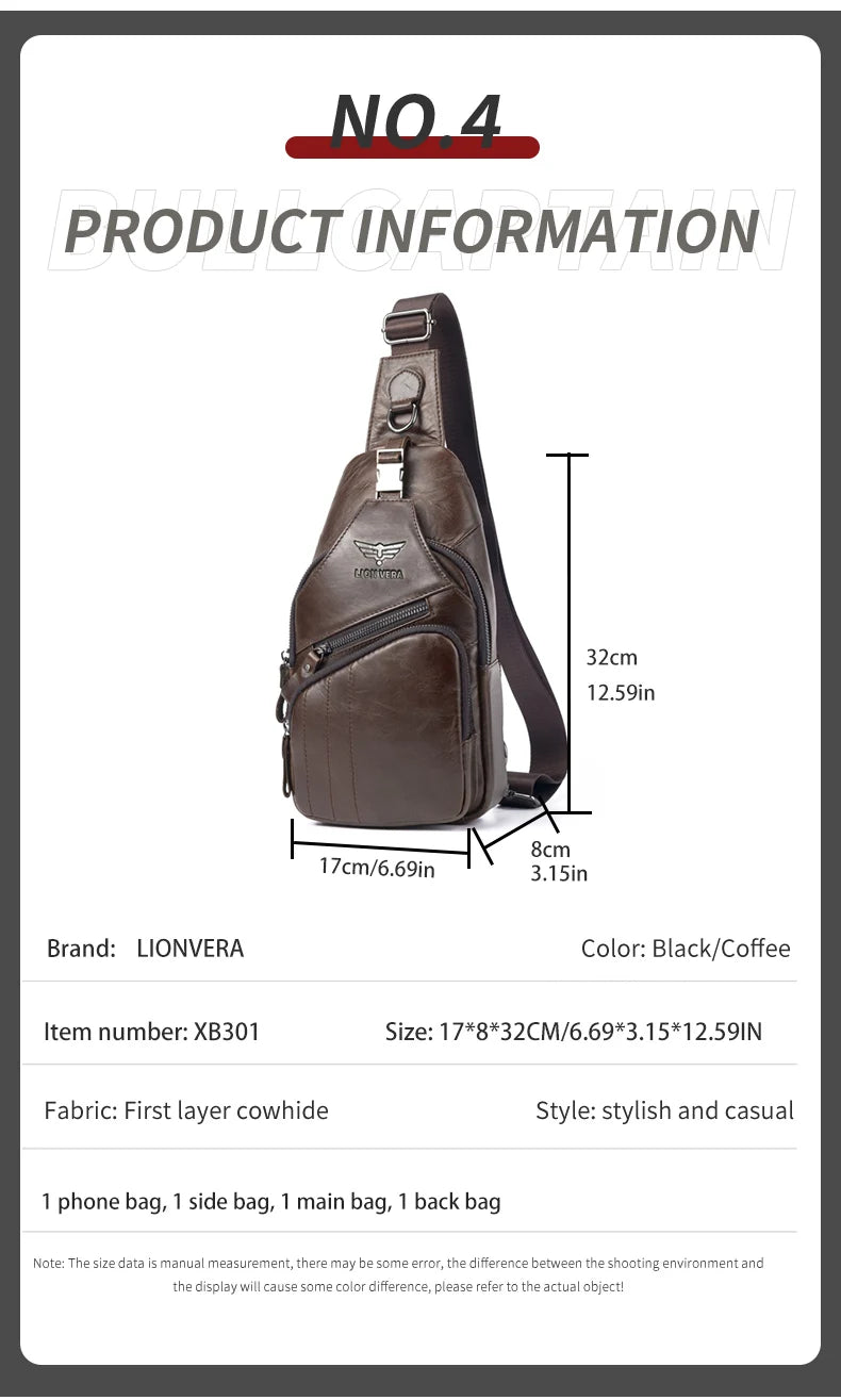 Genuine Leather Chest Bag — Anti-Theft Retro Crossbody Sling