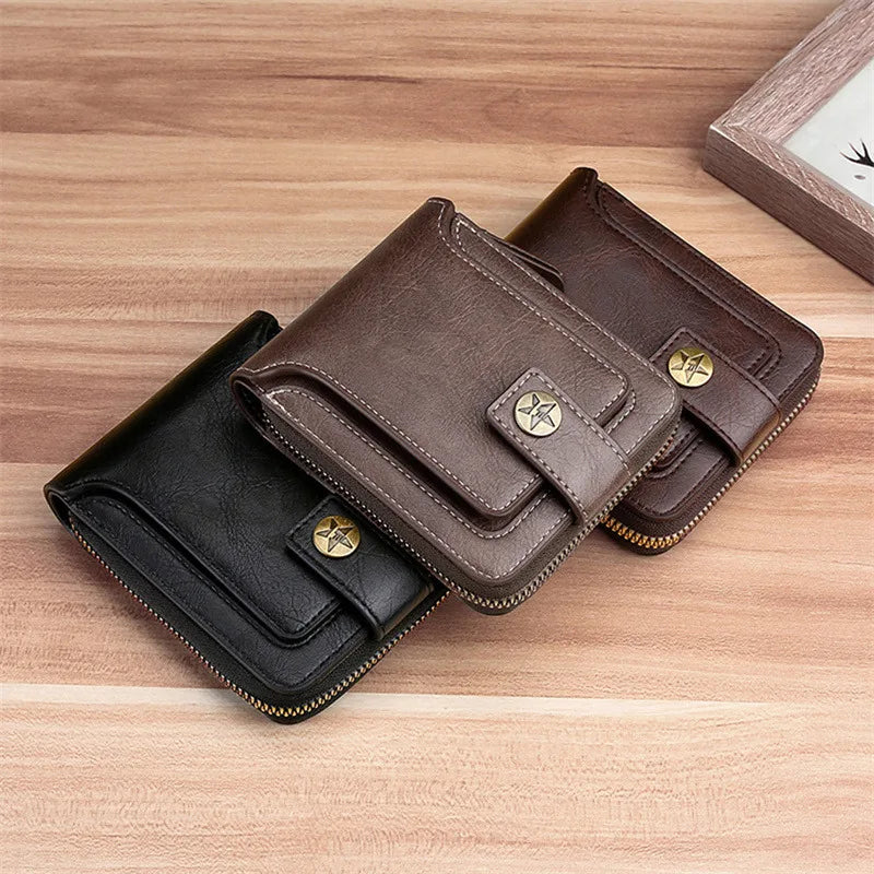 RFID Leather Men's Wallet — Zip Coin Pocket & Card Holder