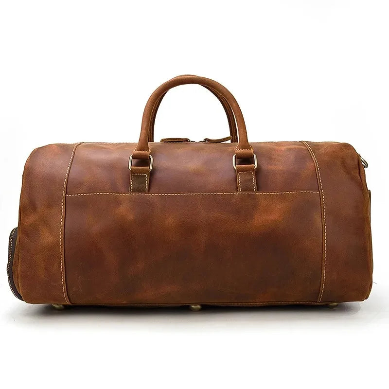 Crazy Horse Leather Travel Bag with Shoe Compartment