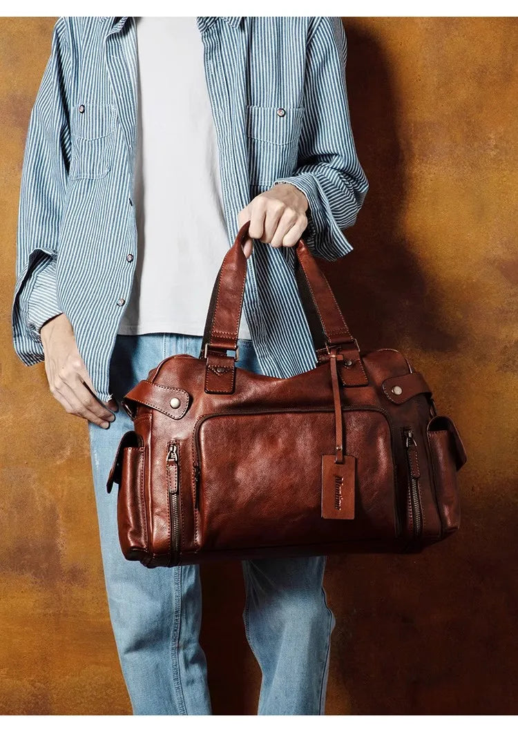 Men's Vegetable-Tanned Leather Travel Bag