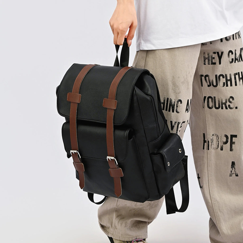 Retro PU Leather Laptop Backpack — Large Capacity Campus & Travel Rucksack