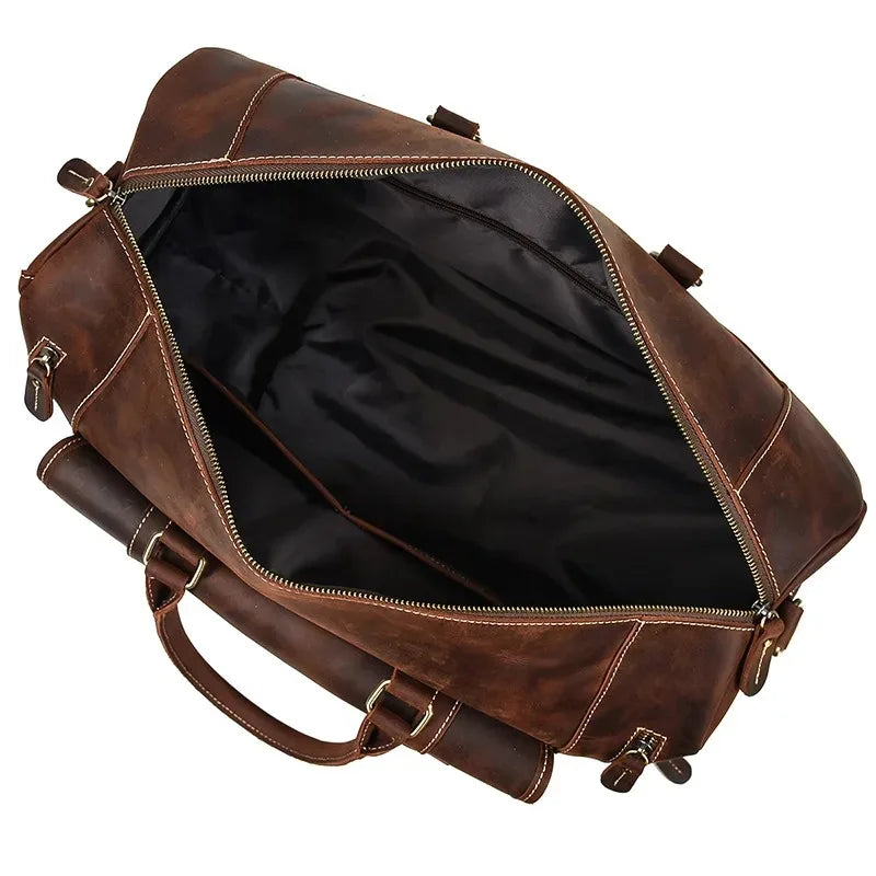 Crazy Horse Leather Travel Bag with Shoe Compartment