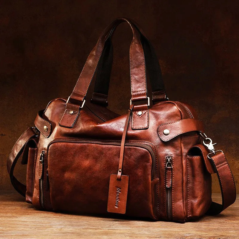 Men's Vegetable-Tanned Leather Travel Bag