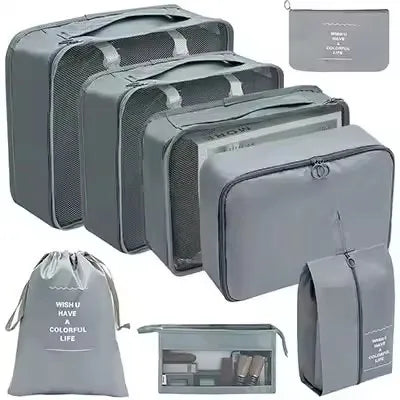 8-Piece Waterproof Travel Packing Cubes Set – Luggage Organiser with Drawstring Pouches