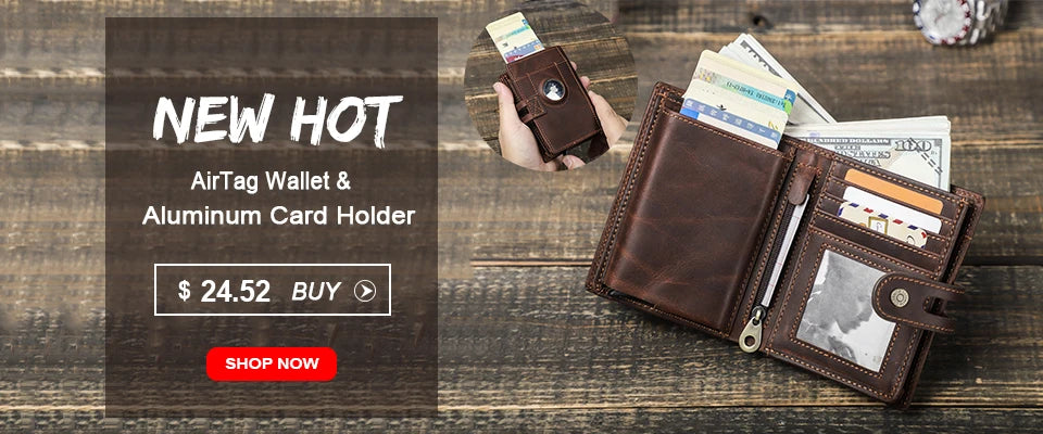 Men's RFID Leather Wallet with AirTag Holder
