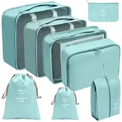 8-Piece Waterproof Travel Packing Cubes Set – Luggage Organiser with Drawstring Pouches