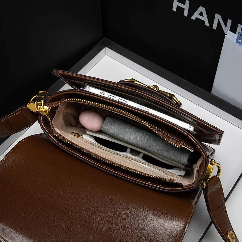 Women's Genuine Leather Saddle Bag – Crossbody Shoulder Bag