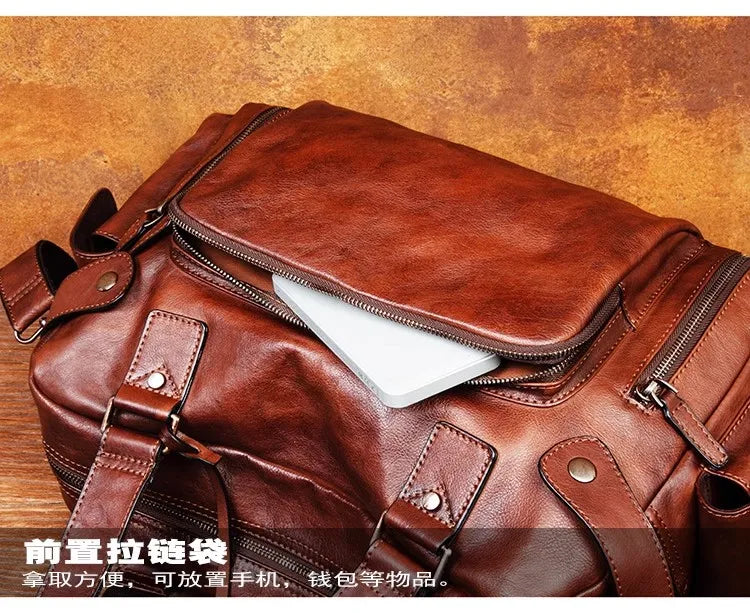 Men's Vegetable-Tanned Leather Travel Bag