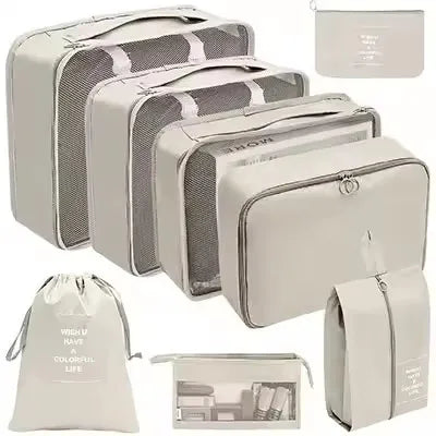 8-Piece Waterproof Travel Packing Cubes Set – Luggage Organiser with Drawstring Pouches
