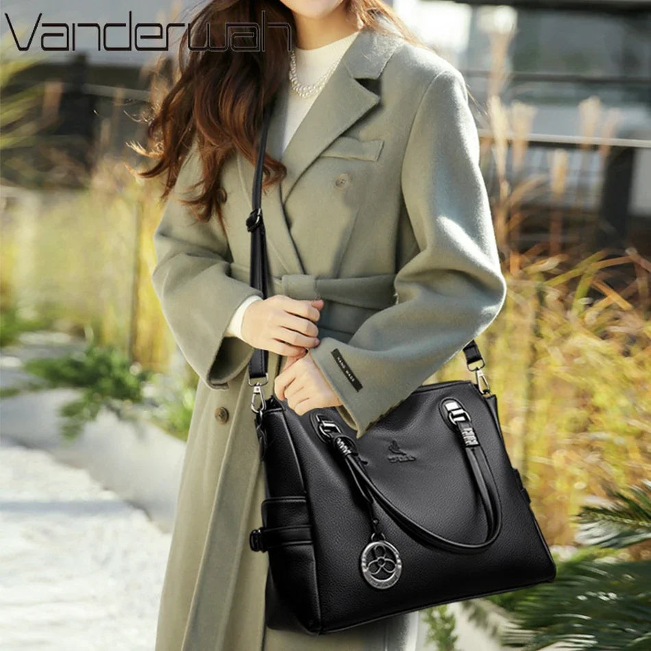 Women's Genuine Leather Crossbody Shoulder Bag – Large Luxury Handbag