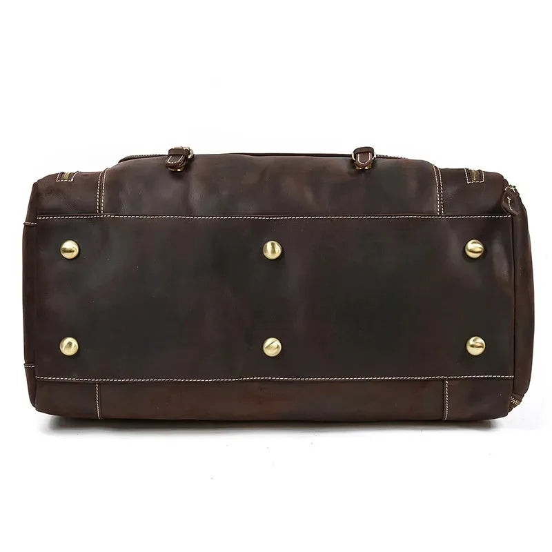 Crazy Horse Leather Travel Bag with Shoe Compartment