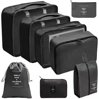8-Piece Waterproof Travel Packing Cubes Set – Luggage Organiser with Drawstring Pouches