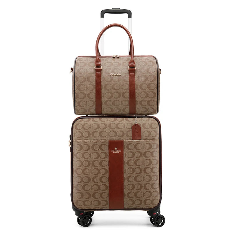 Leather Rolling Luggage Set — Suitcase with Handbag & Carry-On