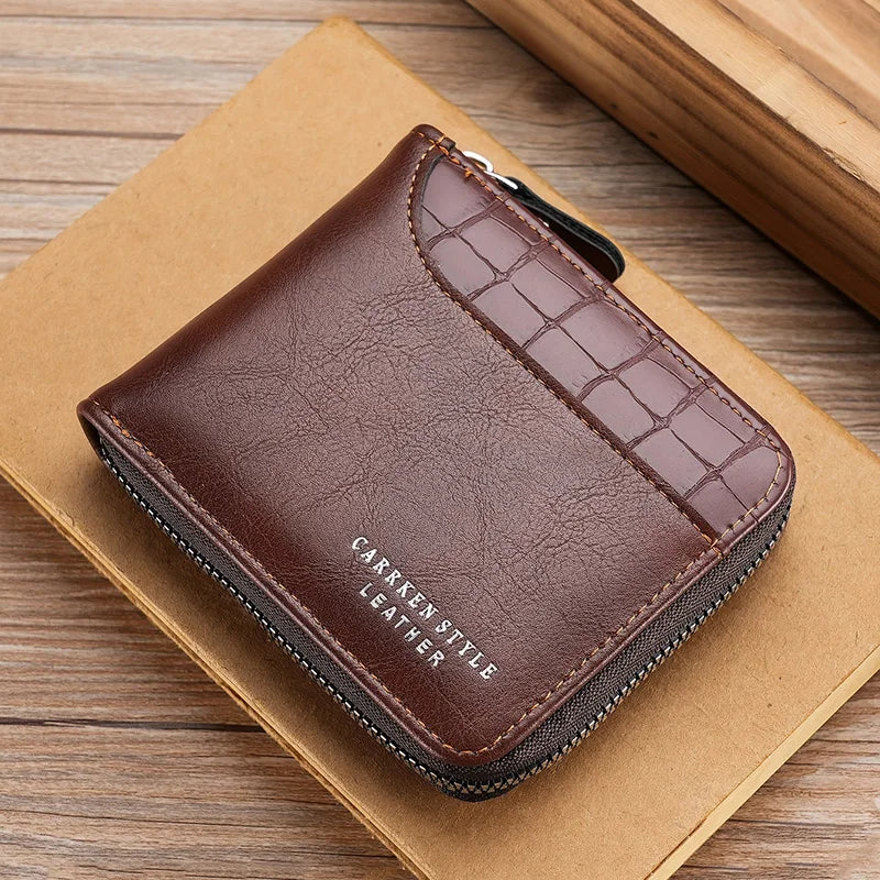 RFID Leather Men's Wallet — Zip Coin Pocket & Card Holder